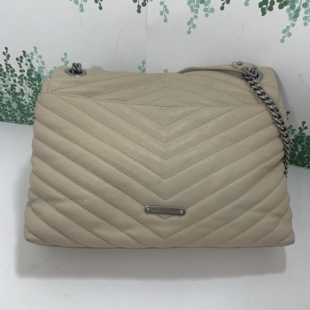 Rebecca Minkoff Quilted Leather Cream Neutral  Flap Shoulder Crossbody Purse - Picture 8 of 16